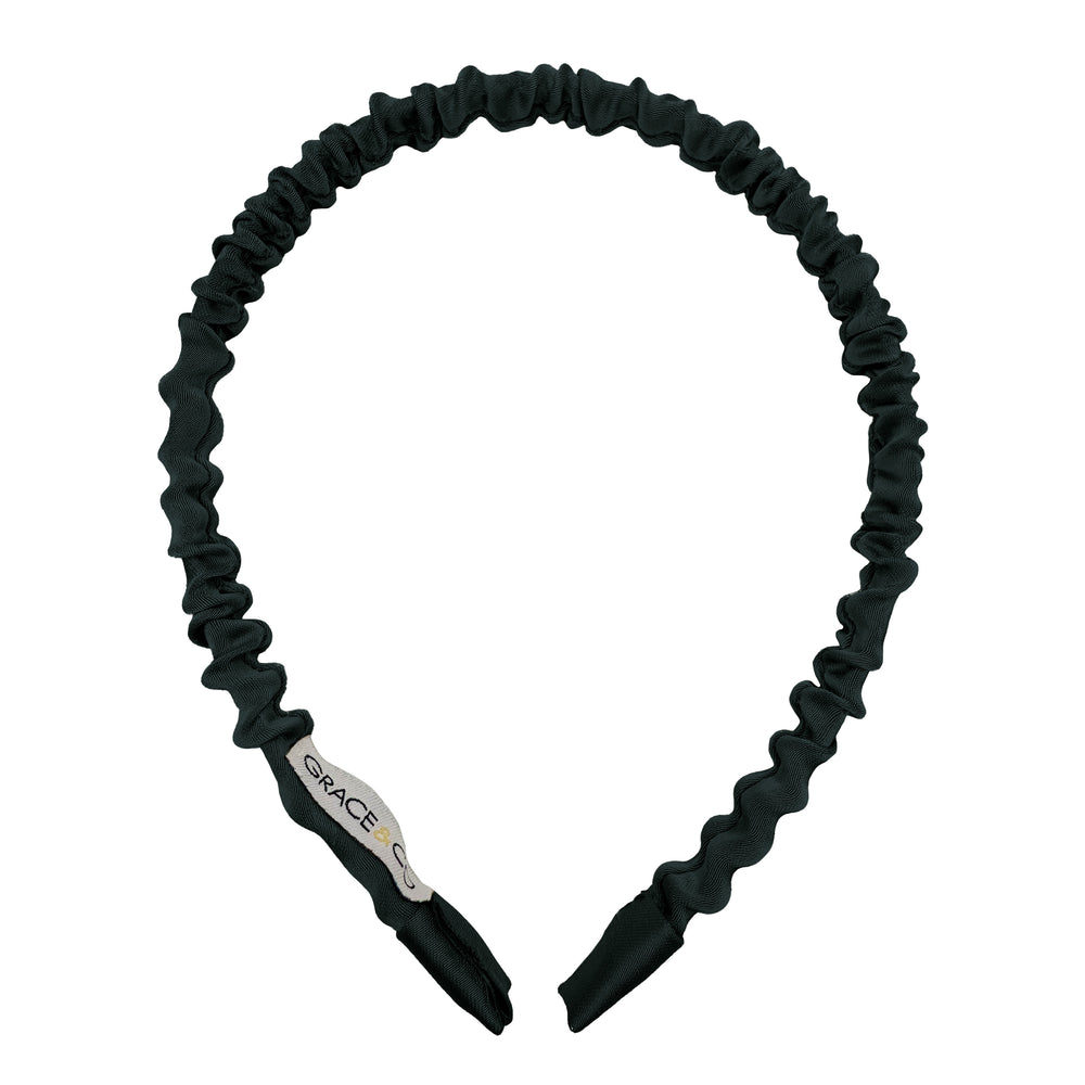 Lilli Skinny Ruched Satin Headband - Onyx