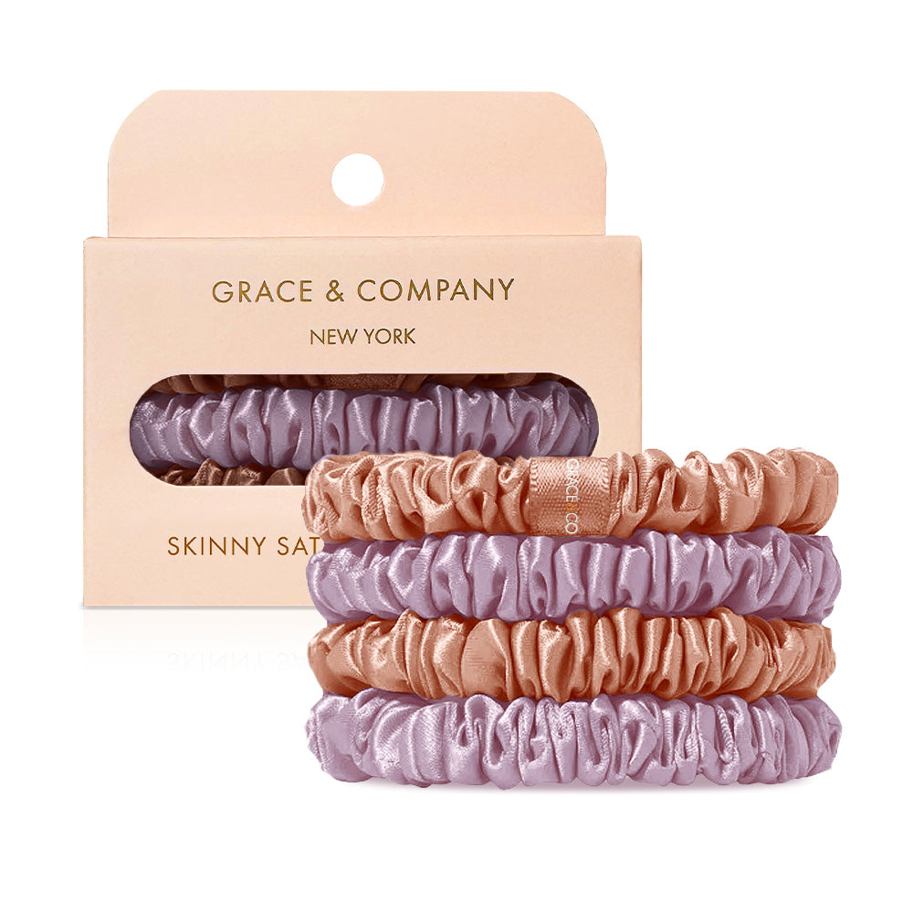 Skinny Satin Scrunchies 4pk - Sherbert/Nusa Dua